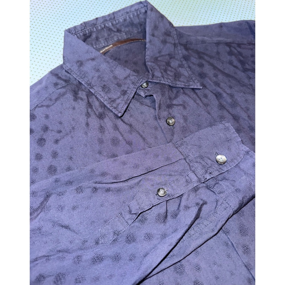 Perry Ellis Men's Navy Blue Textured Polka Dot Long Sleeve Button Down Shirt L